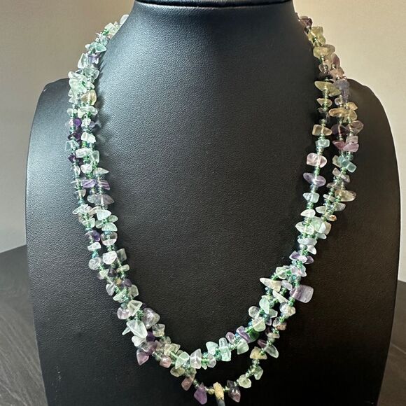 Three strands of Genuine fluorite and seed bead necklace! - Picture 2 of 8